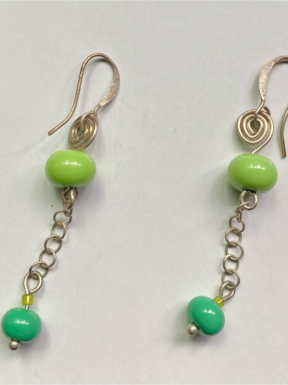 Handmade Lime Green Glass Bead Dangle Earrings